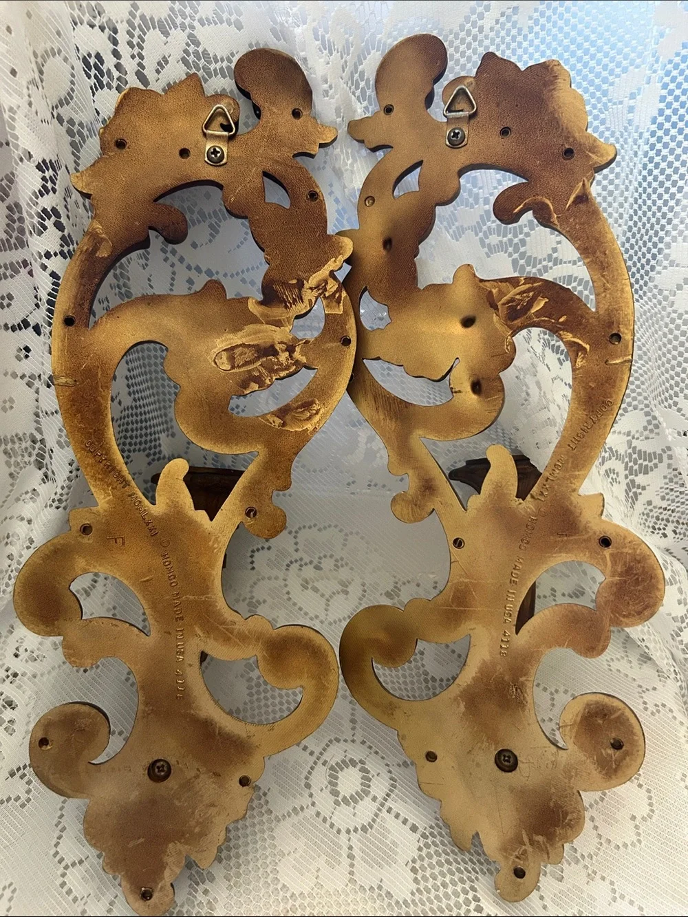 Vintage SET of 2 Homco Gold Bronze Ornate Floral Wall Sconces